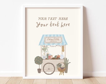Farmers Market Theme Party Sign Printable, Blue Farmers Market Table Sign Template Birthday Baby Editable Shower Sign Instant Access DIY