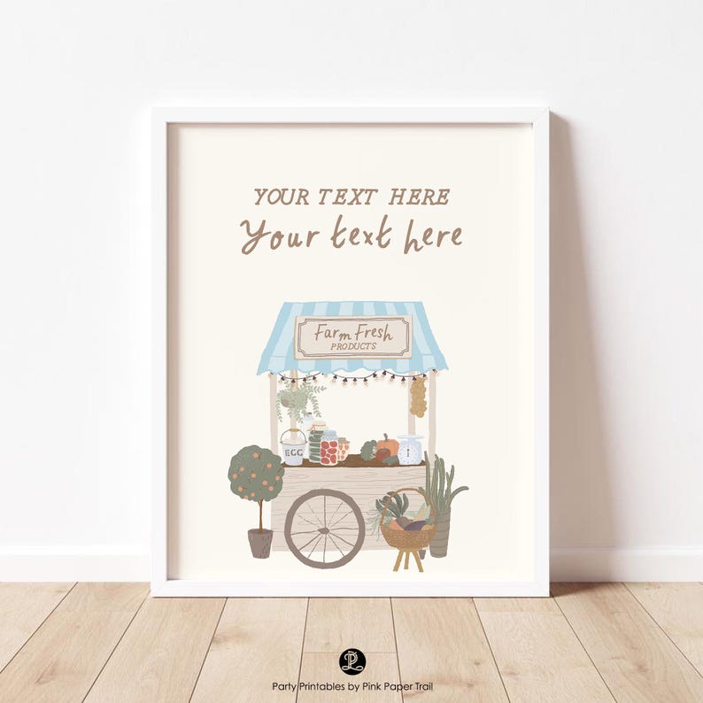 Farmers Market Theme Party Sign Printable, Blue Farmers Market Table ...