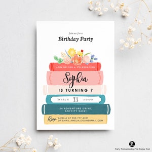 Storybook Birthday Invitation Template, Editable Book Themed Party Invitation, Reading Books Invite, Library, Any Age Girl Birthday Invite