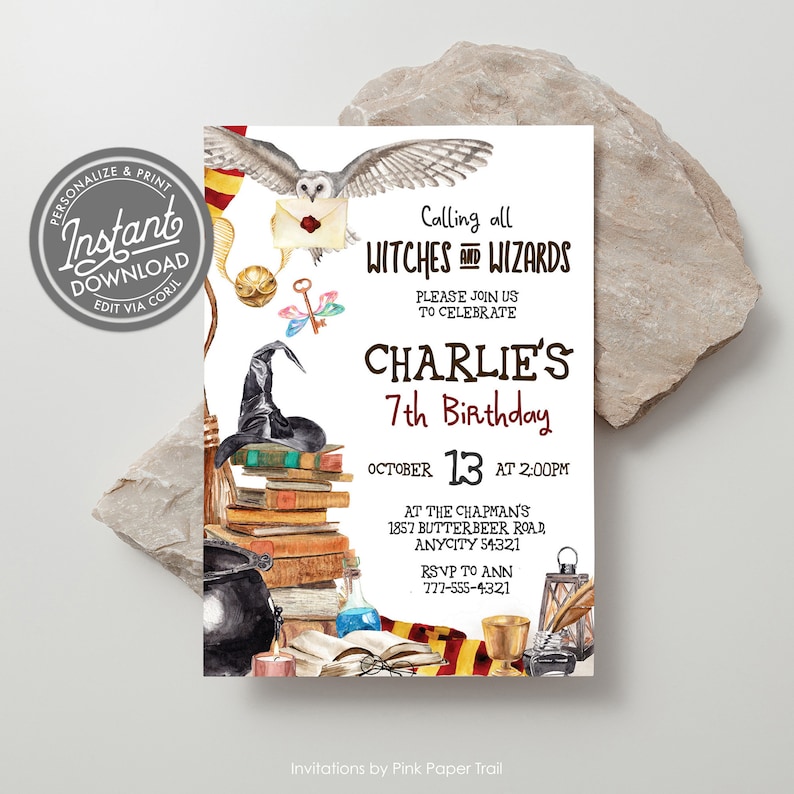 EDITABLE School of Wizards and Magic Birthday Invitation, Witches and Wizards Magic School Birthday Party Invite Template Instant Access image 4