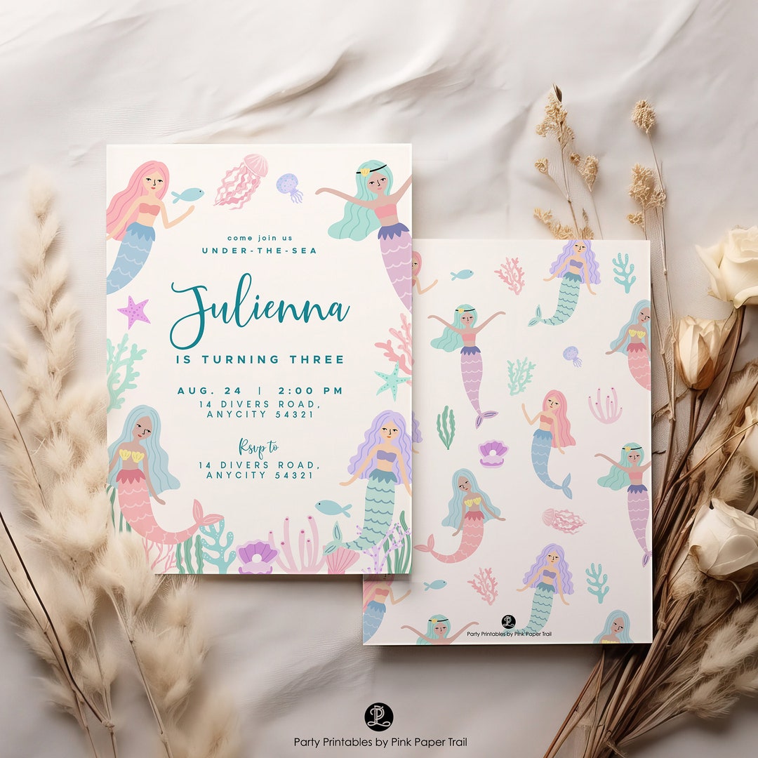 Mermaid Birthday Invitation Template Under the Sea Party Editable ...