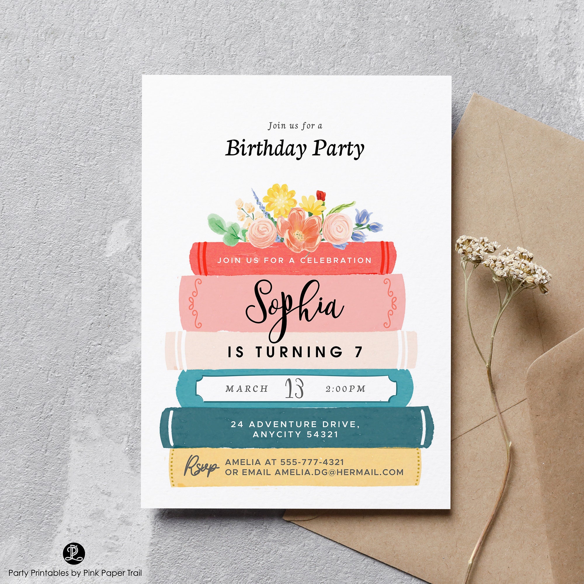 Reading Invitation Card Design Storybook Birthday Invitation Template, Editable Book Themed Party ...