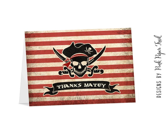 Pirate Thank You Card, Thanks Mateys, Printable Card, Instant Download, Print Your Own Il_570xn