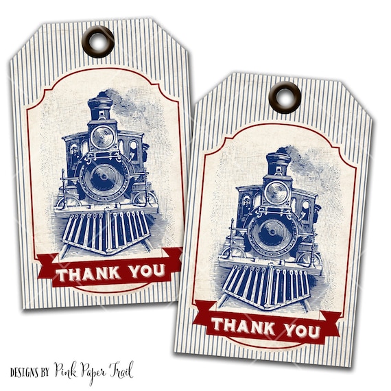 Vintage Train Party, Steam Engine, Thank You Tags, Favor Tags, Instant Download, Print Your Own Il_570xn