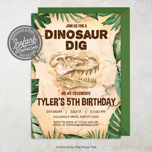 EDITABLE Dinosaur Dig Birthday Invitation, Dinosaur Excavation Party Roar Dino-mite Invitation Printable Invite, Instant Access