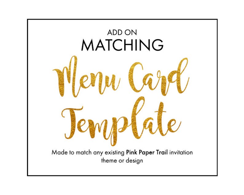 Add-on Made-to-Match Menu Card Fill-able Printable Template to Match Any Invitation at Pink Paper Trail image 1
