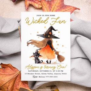 Cute Witch Birthday Invitation Wicked Fun Halloween Girl Birthday Invite Template, Halloween Birthday Invitation Editable Instant Download
