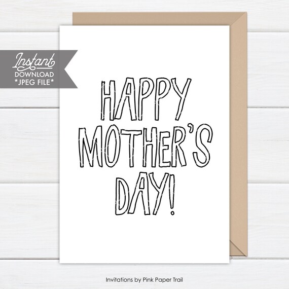 Simple Hand Drawn Style Happy Mother S Day Card Minimalist Typography Printable Mother S Day Card Jpeg File Instant Download Print Your Own By Pink Paper Trail Catch My Party
