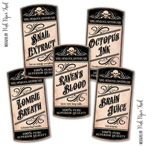 Apothecary Labels, Halloween Decor, Vintage Apothecary, Potion Labels, 1.5x3 inches size, Instant Download, Print Your Own