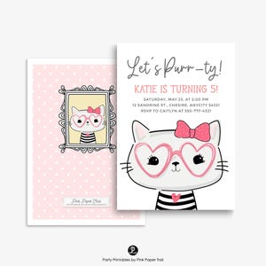 Kitty Cat Invitation Template Cute Girl Cat Birthday Party Invitation, Kitty Cat Birthday Party Editable Corjl Template Instant Download