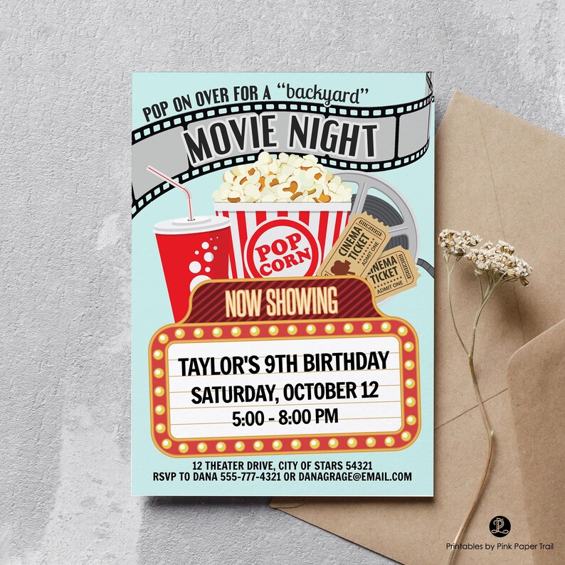 EDITABLE Movie Night Invitation, Backyard Movie Invitation, Outdoor Under the Stars Movie Invite Party Digital Instant Access Download image 3