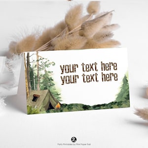 Editable Camping Outdoor Adventure Party Tent Card, Camping Nature Party Tent Card Printable Download