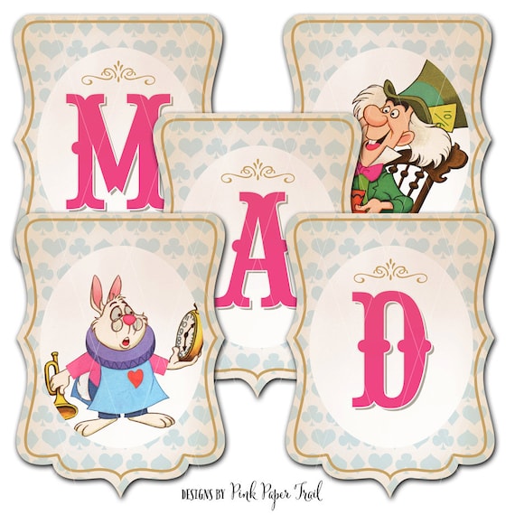 Alice in Wonderland Party Banner, We Are All Mad Here, Instant Download, Print Your Own Il_570xn
