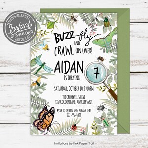 EDITABLE Bugs Birthday Invitation, Nature Exploration Insects Hunt Garden Kids Party Birthday Invitation Instant Access Print Your Own