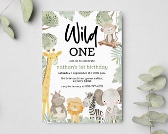 Wild One 1st Birthday Invitation, Wild One Birthday Invitation, Safari Wild One Party Invite, Boy Birthday, Jungle Animals Invitation