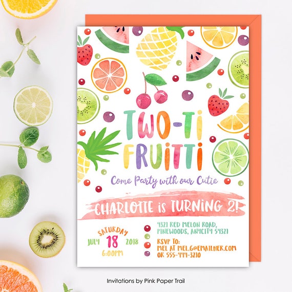 Twoti Fruitti Birthday Invitation, Summer Fruits Fruity Birthday Party, Tutti Fruitti Invite, Summer Printable Any Age Party Invitation Il_570xn