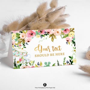 Editable Tea Party Tent Card Place Card Food Labels Template, Afternoon Tea Party Table Labels for Birthday Baby Shower Printable Download