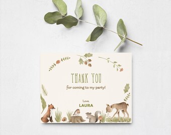 Woodland Boho Thank You Card Template, Forest Animals Gender Neutral Baby Shower, Printable Fox Deer Thank You, Instant Download, Editable