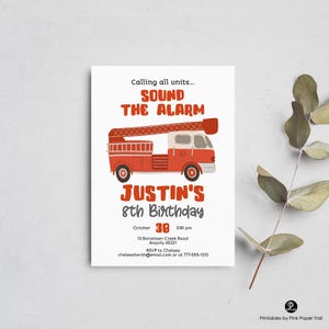 Editable Fire Truck Birthday Invitation, Fire Engine Party Invite, Fireman Birthday Invitation for Kids, Instant Download Printable image 2