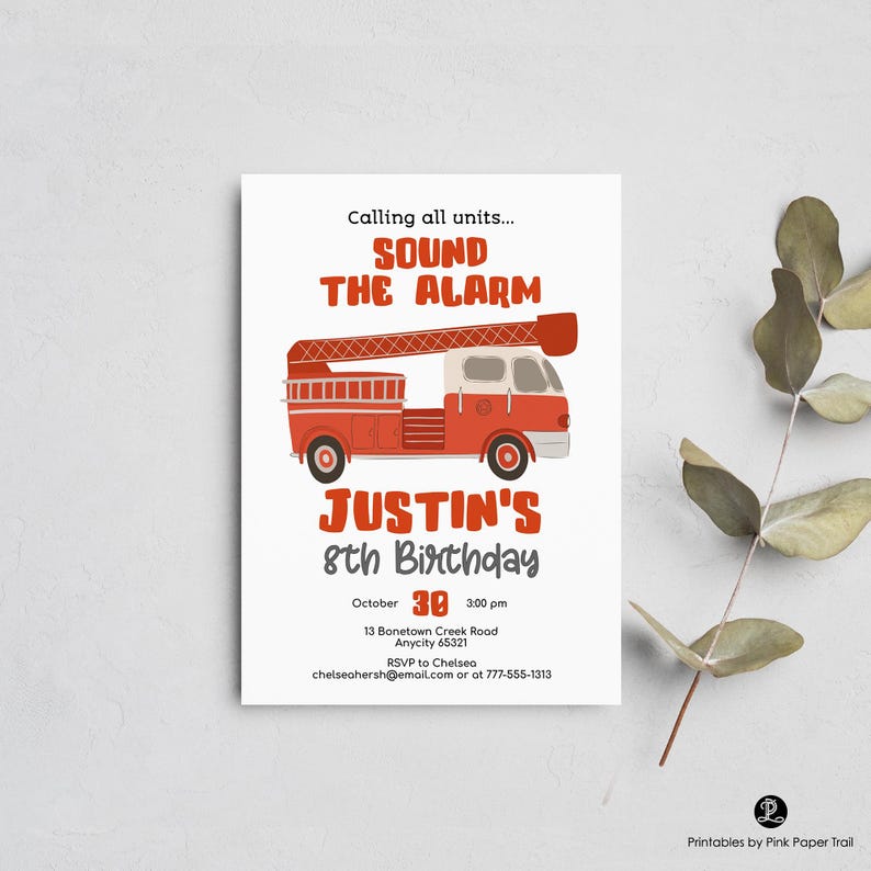 Editable Fire Truck Birthday Invitation, Fire Engine Party Invite, Fireman Birthday Invitation for Kids, Instant Download Printable image 2