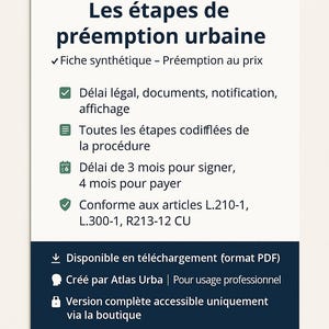 Fiche procédure droit de préemption urbain DPU | PDF téléchargeable professionnel | Étapes préemption mairie | Guide urbanisme foncier