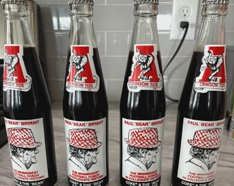 4 Bottles - Vintage 1979 ALABAMA CRIMSON TIDE Paul "Bear" Bryant Coca-Cola Coke Bottles