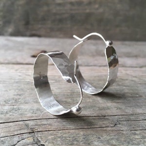 Hammered Silver Hoop Earrings—Approximately 1 to 1.25&quot; Diameter—Wide Hammered Sterling Silver Everyday Hoop Earrings—Ready-to-Ship