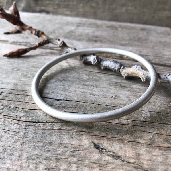 Dikke mat Zilveren Bangle-M/L-glad ronde Sterling Zilveren Bangle armband-mat zilver-luxe bangle armband-Ready-to-Ship