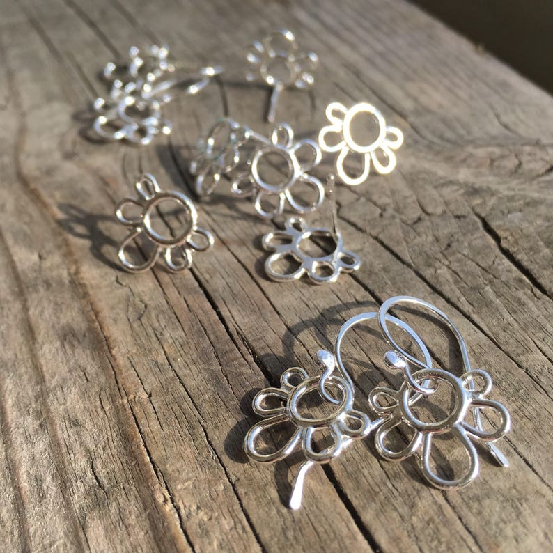 Silver Flower Earrings\u2014Efflorescence Earrings\u2014Small Handmade Flower Earrings\u2014You Choose Post or French Hooks\u2014Ready-to-Ship