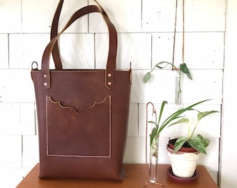 Caramel Leather Tote—Hand Stitched—Saddle Stitched—Market Tote—Every Day Purse—Luxe Bag—Alberta Bark Latigo—Ready-to-Ship