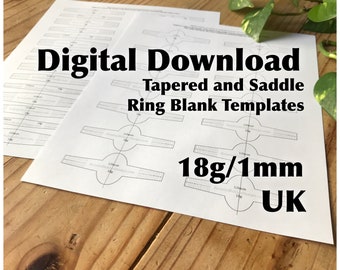 Ring Blank Template—UK Sizes—18g/1mm—Saddle Ring and Tapered Band Template—Metalsmith—Printable PDF Template—Digital Download