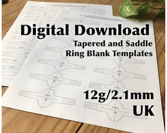 Ring Blank Template—UK Sizes—12g/2.1mm—Saddle Ring and Tapered Band Template—Metalsmith—Printable PDF Template—Digital Download