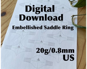Ring Blank Template—US Sizes—20g/0.8mm—Embellished Saddle Ring—Metalsmith—Printable PDF Template—Digital Download