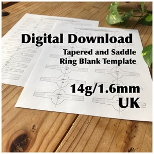 Ring Blank Template—UK Sizes—14g/1.6mm—Saddle Ring and Tapered Band Template—Metalsmith—Printable PDF Template—Digital Download