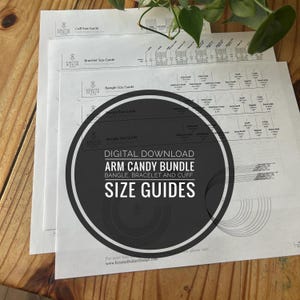 Puede incluir: Descarga digital de guías de tallas para brazaletes, pulseras y puños. Las guías incluyen medidas en pulgadas.