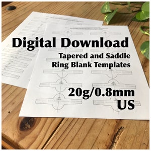 Ring Blank Template—US Sizes—20g/0.8mm—Saddle Ring and Tapered Band Template—Metalsmith—Printable PDF Template—Digital Download