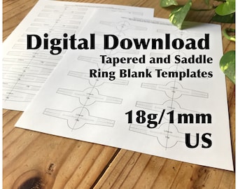 Ring Blank Template—US Sizes—18g/1mm—Saddle Ring and Tapered Band Template—Metalsmith—Printable PDF Template—Digital Download