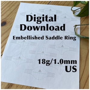 Ring Blank Template—US Sizes—18g/1mm—Embellished Saddle Ring—Metalsmith—Printable PDF Template—Digital Download
