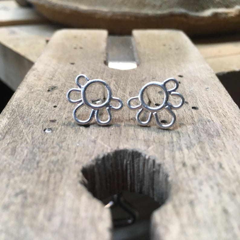 Silver Flower Earrings\u2014Efflorescence Earrings\u2014Small Handmade Flower Earrings\u2014You Choose Post or French Hooks\u2014Ready-to-Ship