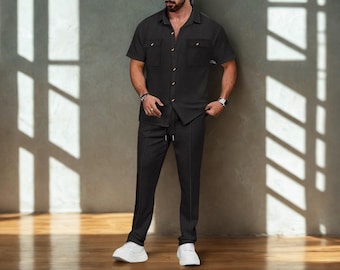 Men's Summer Two-Piece Set: Short Sleeve Shirt & Lounge Pants