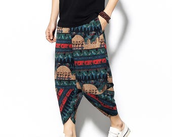 Men's Cotton Harem Pants: Boho Yoga Trousers, Loose Fit