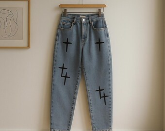 Men's Cross Print Baggy Jeans | Y2K Wide Leg Denim - Etsy