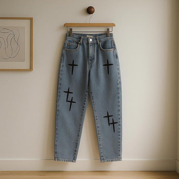 Men's Cross Print Baggy Jeans | Y2K Wide Leg Denim - Etsy