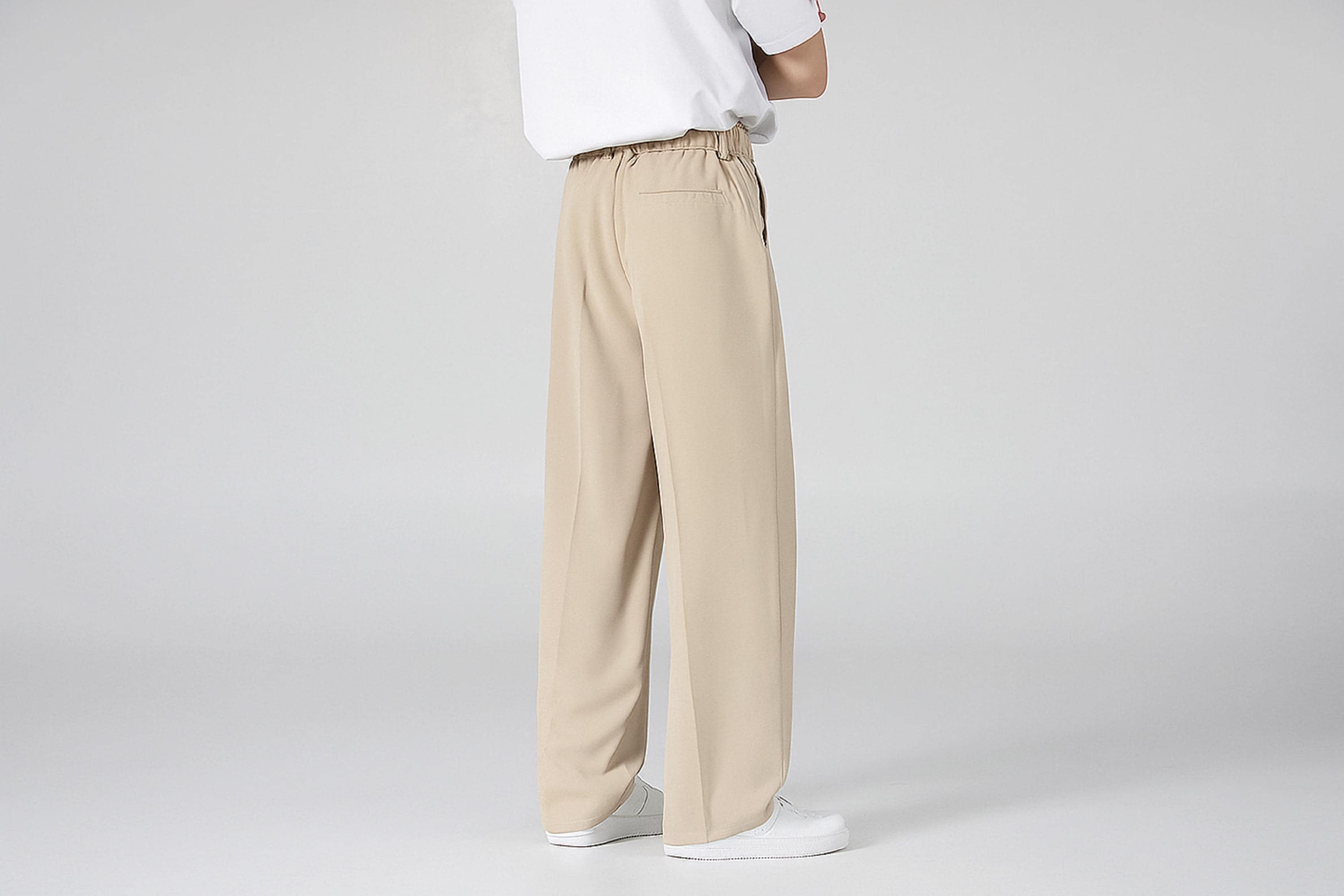Men's Wide Leg Trousers: High-Waisted Beige Dress Pants