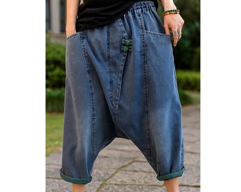 Herren Drop Crotch Harem Jeans: Vintage Style Baggy Denim