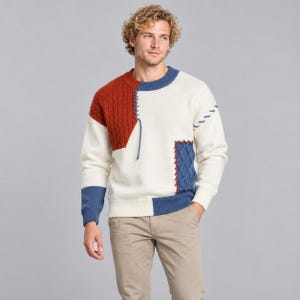 Men's Patchwork Sweater | Cable Knit Color Block Pullover | Hip Hop Streetwear Top