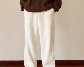 Men Winter Corduroy Pants | Warm Straight Leg Trousers | Oversized Casual Streetwear Pants