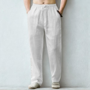 Men&#39;s Beige Linen Lounge Pants: Lightweight Summer Trousers