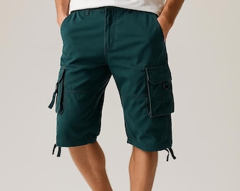 Pantalones cortos cargo de algodón para hombre: ropa de trabajo y senderismo con múltiples bolsillos