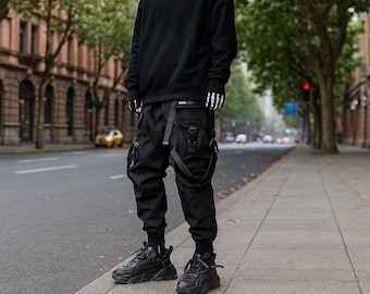 Pantalones cargo punk rock para hombre: joggers tácticos de estilo urbano